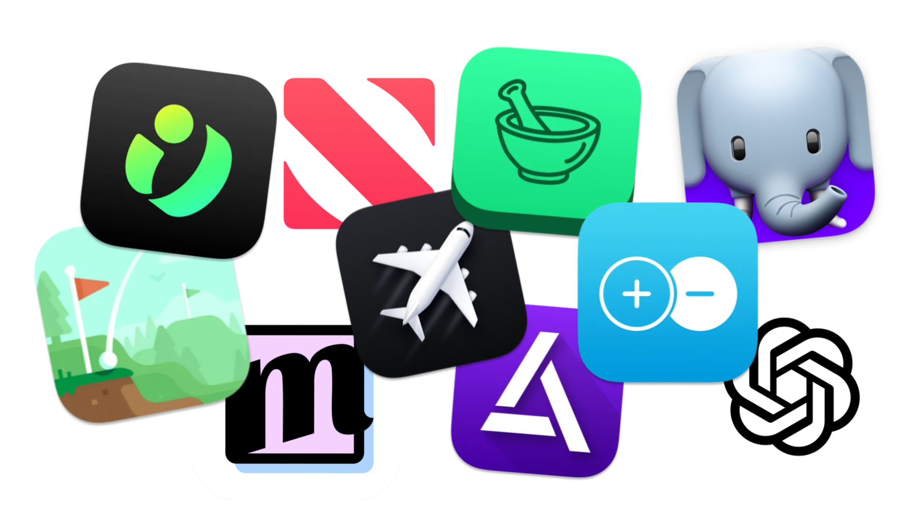 App icons for inSpaze, Apple News, Pestle, Ivory, Coffee Golf, Flighty, Debit & Credit, Minute Cryptic, Delta, and ChatGPT