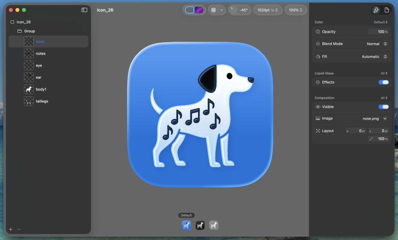 An app icon being created in Icon Composer