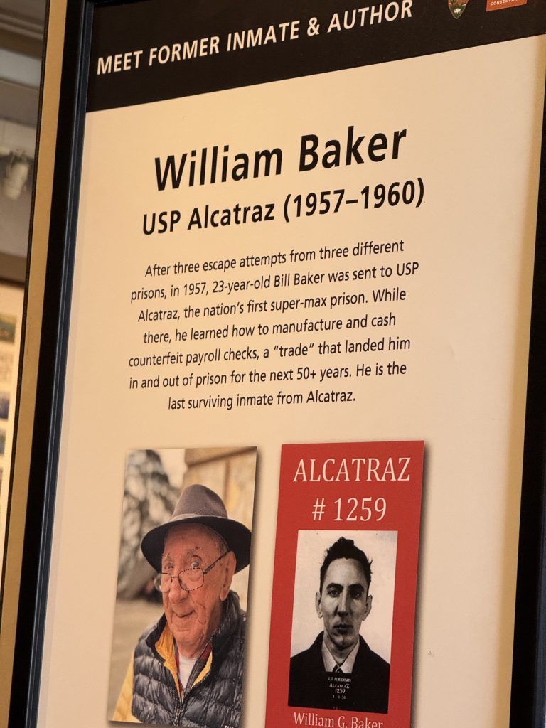 a sign reads "William Baker USP Alcatraz (1957-1960)"