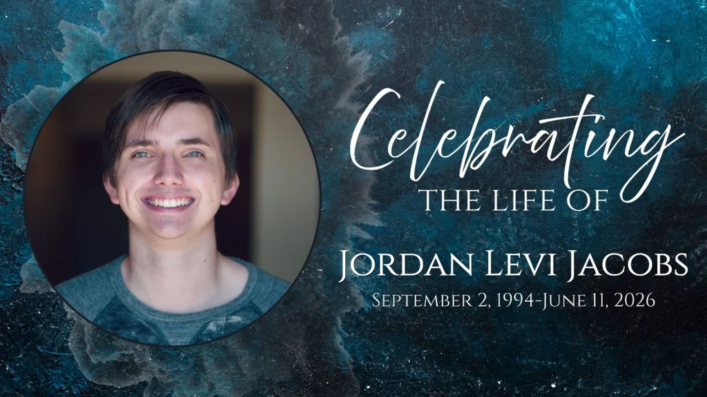 A photo of Jordan with the text "Celebrating the live of Jordan Levi Jacobs September 2, 1994 - June 11, 2026"