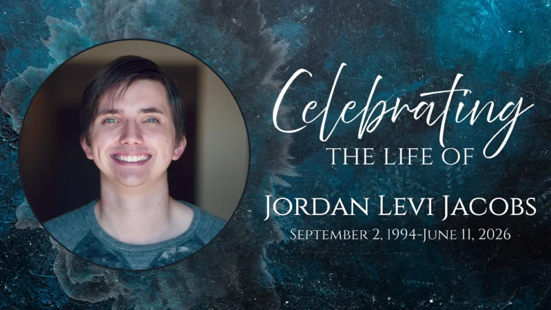 A photo of Jordan with the text "Celebrating the live of Jordan Levi Jacobs September 2, 1994 - June 11, 2026"